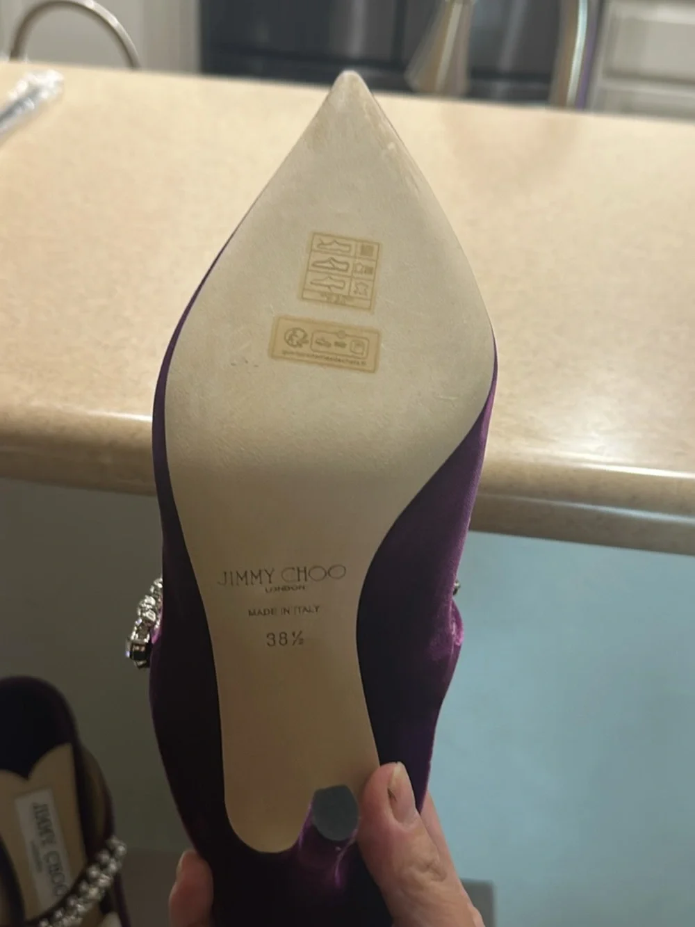 Jimmy Choo Purple Velvet Crystal-Strap Stiletto Mules